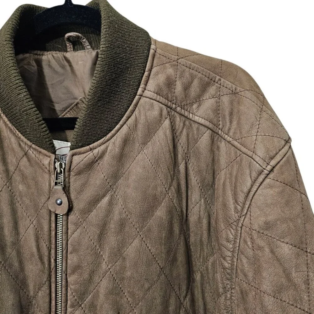 John Ashford Men's Vintage Leather Quilted Aviator Bomber Jacket